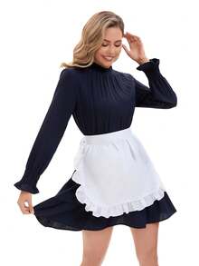 Delantal pequeño con borde con volantes, delantal de cintura sin bolsillo tipo delantal de sirvienta, delantal corto lindo - Multicolor - Ver 10