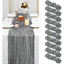 1/6/10 件装灰色 6 英尺/10 英尺/13 英尺粗棉布桌旗波西米亚风薄纱桌旗乡村风透明桌旗，适用于婚礼、生日、婴儿派对、波西米亚风餐桌装饰（灰色）
