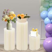 Set Of 3 White Flower Stands, Cardboard Construction With PVC Panels, Multi-Tiered Honeycomb Cylinder Decoration For Weddings, Event Background Indoor & Outdoor, Stable Table Centerpiece For Events - trắng - Xem 5