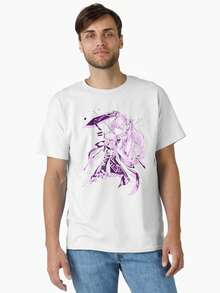 Genshin Impacts T-Shirt, Keqing T-Shirt, Gamer Art Cotton Tee For Men & Women - Soft Unisex Crewneck T-Shirt With Retro Pixel Character Print - Breathable & Machine Washable - Perfect Gift For ESports Fans & Gaming Conventions - White - View 1