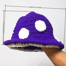 1pc Women's Red Bucket Hat, Cute Mushroom Bucket Hat, Handmade Crochet Thick Warm Knit Cap, Fairy Forest Hat, Casual Daily Hat