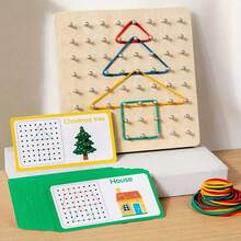 1 Set Kids Nail Board Toy, Effective Exercise Children's Thinking, Spatial Positioning, Imagination And Creative Thinking Ability, Includes 30 Double-Sided Puzzle Cards, 10 Large Rubber Rings, 20 Medium And 20 Small Rubber Rings, Wooden Geometric Math Educational Toy - 新款釘子板 - 查看 3