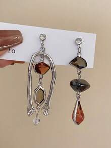 1 Cặp bông tai thiết kế cổ điển trừu tượng bất đối xứng dành cho nữ, thích hợp cho kỳ nghỉ, tiệc tùng, những dịp trang trọng - Bạc - Xem 4