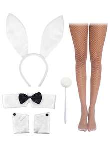 D EXCEED 4/5件套女士复活节兔子角色扮演服装配饰 – 兔耳朵头箍、领结、袖口、兔尾巴、渔网袜 – 女士 – 适用于万圣节、角色扮演大会、主题派对和装扮活动 - 彩色 - 查看 6