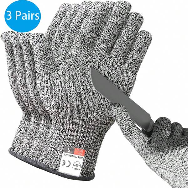 3 Pairs Cut Resistant Gloves, Level 5 Protection Anti Cutting Gloves For Kitchen Meat Cutting, Oyster Shucking, Fish Fillet Processing, Machine Washable & Breathable Meat Cutting Gloves For Kitchen Use, Crafts, DIY, Garden And Yard Works (S/M/L/XL Grey)
