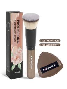MAANGE 1pc/3pcs/4pcs Flat Head Foundation Brush,1pc Triangle Air Cushion Powder Puff,Portable Travel Makeup Tools With Soft Fiber For,At Home Or On-The-Go,Makeup Accessories Gifts For Friends,Foundation Brush,Concealer Brush,Blush Brush,Contour Brush,Blush Brush,Bronzer Brush,Powder Brush,Foundation Brush,Blush Brush - Brown - View 6
