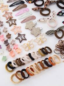 870pcs/Set Baby Girls' Basic Princess Hair Accessories Set, Including Elastic Hair Bands, Star/Butterfly Hair Clips, Pearl Flower Hair Clips, Barrettes, Suitable For Daily Use And Gift