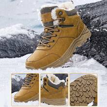 Winter Men Boots Warm Plush Boots For Men Outdoor High Top Hiking Sneakers Wear-Resistant Men's Casual Shoes Male Mountain Working Ankle Snow Boots Plus Sizes 39-48 - Brown - View 4