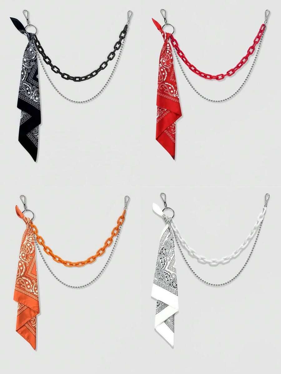 两件套嘻哈配饰：亚克力多层链条 + 方巾，休闲街头嘻哈风格 - 彩色 - 查看 1