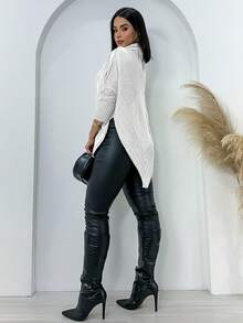 Swisz Women's Winter Poncho, Knit V-Neck, Long Sleeve, Cacharrel Collar - 白色的 - 查看 3