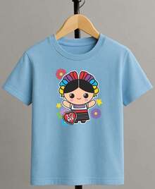 Camiseta para niño de 4 a 15 años de cuello redondo y manga corta con diseño de MEXILINDA casual y creativa para niño - Azul - Ver 1