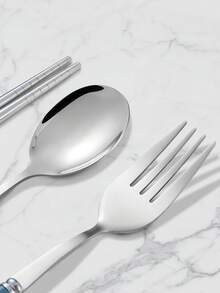 4件套便携式不锈钢餐具套装，包括勺子、叉子、筷子和收纳盒，竹节形手柄，旅行餐具套装，非常适合旅行、聚会、办公室、学校、野餐、户外活动、露营、厨房和圣诞礼物。 - 便攜餐具套裝 - 查看 6