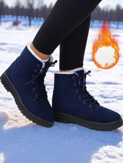 Lightweight Thick Warm Snow Boots For Women, Short Shaft, Winter Plush Lined, Round Toe, Plus Size, Cold-Resistant, Flat Non-Slip, Sizes 35-44