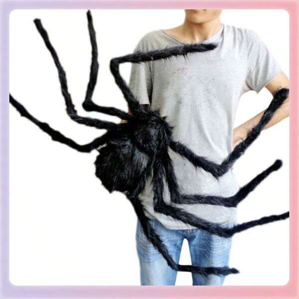 Decoraciones de Halloween de araña de peluche y telaraña gigante - Araña falsa con telaraña triangular enorme para decoraciones de Halloween interiores y exteriores, disfraces, fiestas, casas embrujadas, decoraciones de otoño