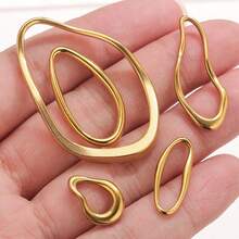 5 件不锈钢 18K 镀金简约镂空框架吊坠链扣和项链连接器 DIY 珠宝制作用品日常佩戴不锈钢吊坠 - 邊框吊墜 - 查看 2