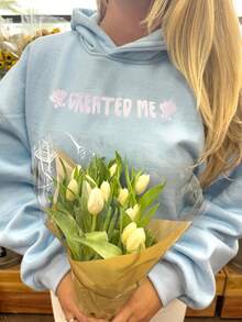 Women's Embroidered Hoodies Y2K Long Sleeve Hooded Cute Preppy Fleece Pullover Sweatshirts With Pockets - Màu xanh nhạt - Xem 2