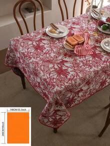 1pc French Retro Floral Christmas Tablecloth, Rectangular Jacquard Fabric Suitable For Daily, Festivals, Parties, Weddings, Dinners, Home Decor - Red and White - View 20