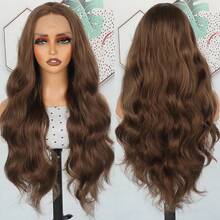 13X4 Light Blonde Body Wave Lace Front Wig 28" Soft Long Wavy Wigs Glueless Free Part 180% Density With Adjustable Straps & Combs Heat Resistant Blonde Synthetic Hair Replacement Wigs For Women Perfect For Daily Wear Parties & Special Occasions - Light Brown - Xem 6