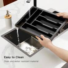 Silverware Drawer Organizer, Expandable BPAFree Kitchen Utensil Storage Tray For Forks, Spoons And, Black Plastic Cutlery Holder - màu đen - Xem 4