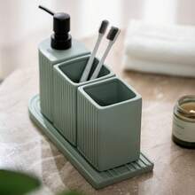 Ceramic Bathroom Set, Display Home Bathroom Decor, Liquid Soap Dispenser Refill Bottles, Bathroom Tray, Display Home Decor, Toothbrush Holder, Rinse Cup, Soap Dish Bathroom Vanity Set, Bathroom Accessories Set, Toothpaste Holder, Lotion Bottle, Soap Dish, Rinse Cup, Freely Combinable [New Batch With Reinforced Packaging]