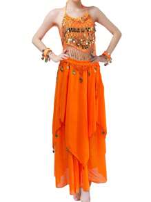 2件套宝莱坞肚皮舞女士东方纱丽阿拉伯舞蹈服装卡德林广播服练习服