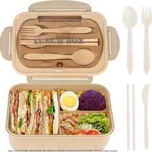 1 cutie Bento, cutie de prânz portabilă de 1400 ml cu tacâmuri și capac, potrivită pentru cuptorul cu microunde, cu 3 compartimente, recipient reutilizabil pentru depozitarea alimentelor, pentru pregătirea meselor pentru luat masa în oraș, la serviciu, picnic, școală, rechizite de bucătărie, 26 * 13 * 6 cm, decor pentru casă, depozitare pentru petreceri și Crăciun