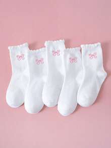 5/1 Đôi tất thể thao ren cho trẻ em/bé gái, thiết kế nơ hồng dễ thương, tất dài đến bắp chân mềm mại, thoáng khí, thấm hút mồ hôi, thời trang, phù hợp cho học sinh, mặc hàng ngày, làm quà tặng, du lịch, mùa xuân/hè. - Nhiều màu - Xem 11