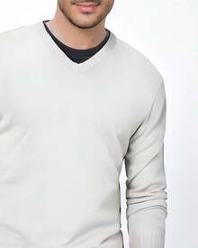 Basic V-Neck Knit Top, Fall/Winter, Regular Fit - 查看 1