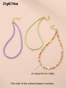 3 件套波西米亚风格度假串珠项链套装，带星星、月亮、心形（颜色随机） - 彩色 - 查看 5