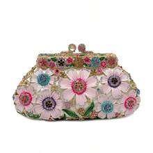 Women Sparkly Crystal Clutch Purse Diamond Round Rose Flower Evening Bag Formal Rhinestone Handbags Wedding Purse - 粉色 - 查看 1