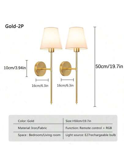 Battery Operated Wand Sconces Fabric Shade, Rechargeable LED Lights Set Of 2, Dimmable Wireless Lamp Temperature, 12 RGB Remote Bedroom Living Room Hallway view 10