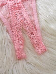 2 件花卉蕾丝内衣套装，开杯文胸和开裆丁字裤，性感女士内衣和睡衣套装 - 粉色 - 查看 6