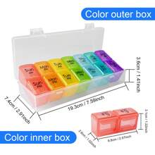 每周药盒收纳盒 | 易于打开的 7 天每日 2 次药片盒 | 旅行药盒，带按扣盖设计 | 适用于维生素、补充剂和药物的药片收纳盒（曲线标记） - 彩色 - 查看 8