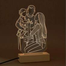 Lámpara de escritorio personalizada con foto 3D, decoración de arte lineal abstracto, retrato familiar personalizado, luz nocturna de acrílico, regalos de aniversario para mamá y papá 15*14cm (5.9*5.51in), decoración de oficina, elegante para el hogar