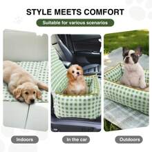 Sedile rialzato per auto per animali domestici pieghevole, letto per cani/gatti in tessuto scozzese traspirante, rimovibile, per viaggi all'aperto, adatto per cani di piccola taglia come Barboncino, Chihuahua, Bichon Frisé