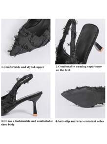 Women's Pointed Toe Kitten Heel Slip-On Sandals - Black - View 8