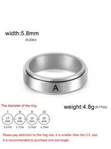 1入組不鏽鋼可旋轉A-Z 26個字母個性化戒指，適用於男女，情侶生日禮物