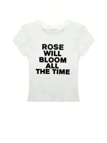 Retro American Letter Print Short Sleeve T-Shirt, Minimalist Design, Slim Fit Casual Top Suitable For Summer