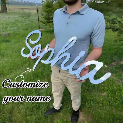1pc Customizable Acrylic Name Plate - Personalize With Your Name, 12 Color Options, High Quality Laser Cut Design, Perfect For Wedding Decor, Home Decor, Party Decor, Office Decor, Bar Decor, Club Decor, Study Room, Dressing Room, Unique Wall Decor, Great Gift For Family And Friends