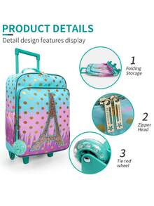 BLING BABIES Maleta de 18 pulgadas, con patrón de torre en degradado y dorado, con función de brillo en la oscuridad, adecuada para escapadas de fin de semana - Multicolor - Ver 5