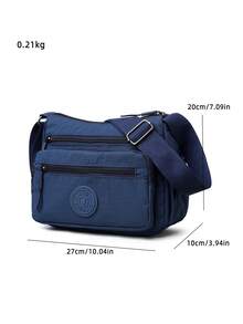 Casual Nylon Shoulder Bag With Adjustable Strap, Multi-Compartment, Solid Color, Zipper Closure, Polyester Lining, Lightweight And Convenient Crossbody Bag For Daily Use - Blue - View 3