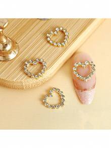 10Pcs Heart-Shaped Rhinestone Nail Art Decorations, 3D Metal Heart Nail Jewelry Accessories Suitable For Girls And Women Nail Supplies Nails Nail Charms Nail Gems