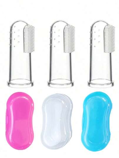 Set de 3/6/9 cepillos de dedo para bebé, cepillo de dientes de entrenamiento para bebés en dentición - Cepillo de dientes suave y cómodo para bebés, limpieza y masaje, ayuda a los bebés a desarrollar hábitos orales saludables - Portátil, Blanco/Rosa/Azul
