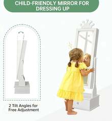 Armario de joyería para niños,Armario de Joyas Infantil con Espejo de Cuerpo Entero - Organizador Freestanding con 3 Cajones, Tocador para Vestirse de Niñas, Regalo Especial Cumpleaños/Navidad - Blanco - Ver 3