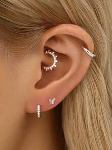 1pc Glitter CZ Pave Ear Piercing Ring 18 Gauge Piercing Hoop Clicker, Hypoallergenic 925 Sterling Silver Nose Rings /Septum Rings,Yellow Gold Tragus Helix Cartilage Conch Earring Hoops,For Women And Men For Daily Wear(Sold As 1 Piece) - Multicolor - View 6