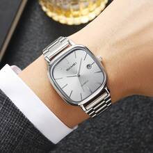 SKMEI 2551 男式现代方形休闲石英腕表奢华古董运动设计合金表壳和不锈钢表带