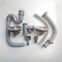 双槽厨房水槽排水系统，蔬菜清洗盆排水管，水槽排水管，塑料排水软管，适用于浴室和厨房水槽 - 彩色 - 查看 7