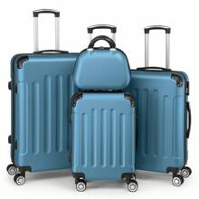 SUNROAD A Stylish Set Of ABS Suitcases With Vertical Stripes, Four-In-One Design With Handles And Universal Wheels. Available In 20in, 24in, 28in Sizes And 12in Carrying Case, Featuring ABS Aluminum Golden Pull Rods In A Fashionable Rose Gold Color Scheme