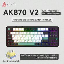 NACODEX AJAZZ AK870 V2 kabelgebundene/Drei-Modus mechanische Tastatur mit GASKET-Struktur, Vollständig austauschbare Tasten, 10.000 mAh Akkulaufzeit mit TFT-Farbbildschirm