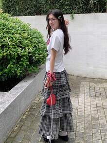 Back To School Cute Heart & Letter Print Casual Round Neck Short Sleeve T-Shirt For Women, Spring/Summer White - White - View 6